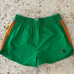 Aviator Nation Green Shorts with Rainbow Stripes
